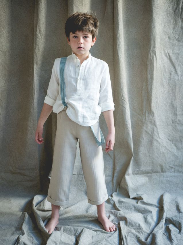 2.5 PANTALÓN LARGO COTON TOSTADO Y TIRANTES VICHY